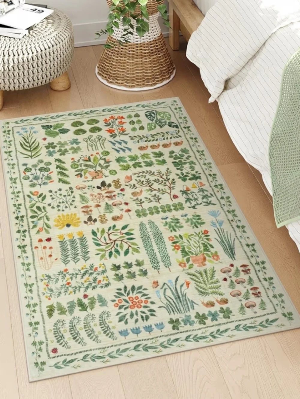 NWT 3'x5' Botanical Greenery Area Rug Non-Slip Machine Washable In Cream/Green